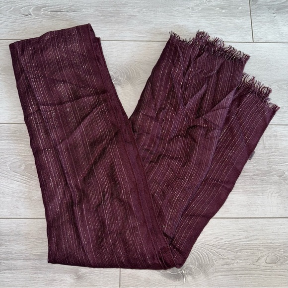 Loro Piana Accessories - Loro Piana Silk Cashmere Burgundy Maroon Gold Metallic Scarf Neck Wrap